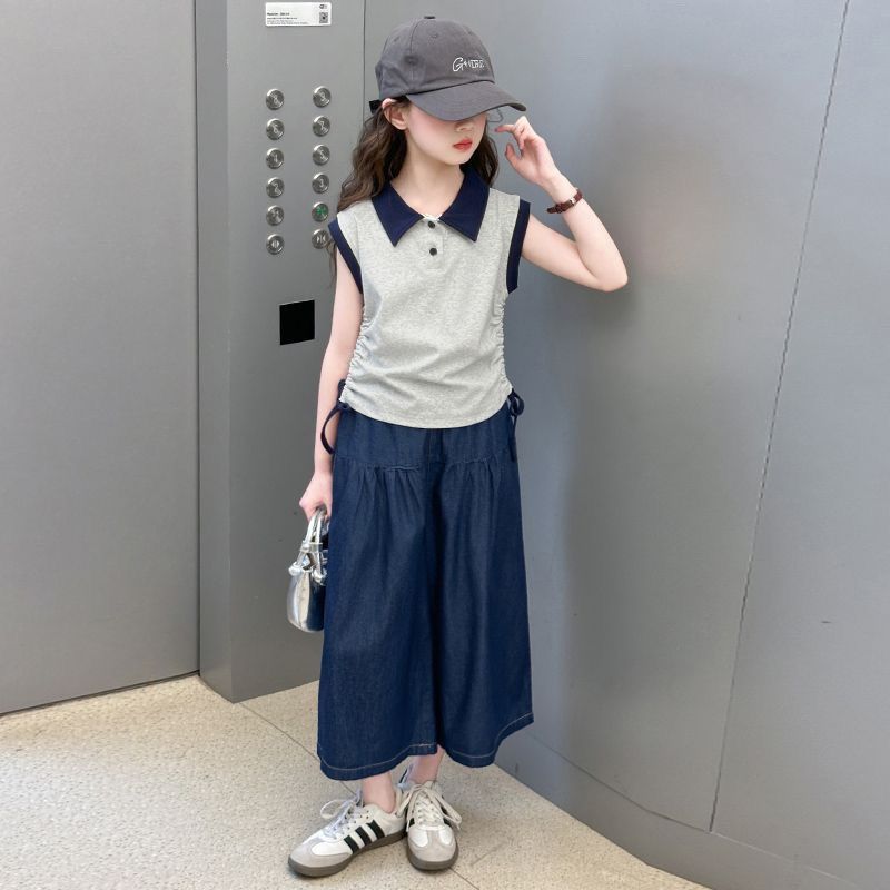 Girls Color-Block Lapel Pants Summer Set – Baby & Children's Outfits – Image 3