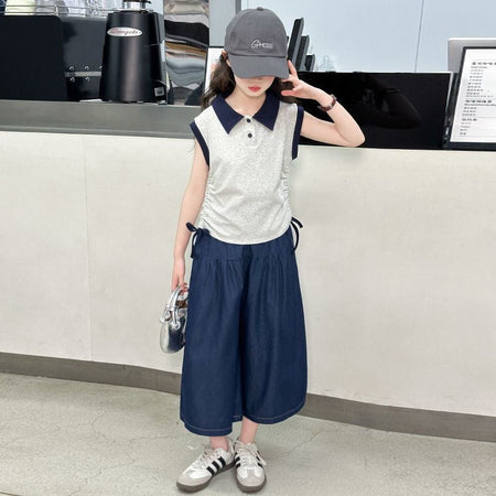 Girls Color-Block Lapel Pants Summer Set – Baby & Children's Outfits – Image 4