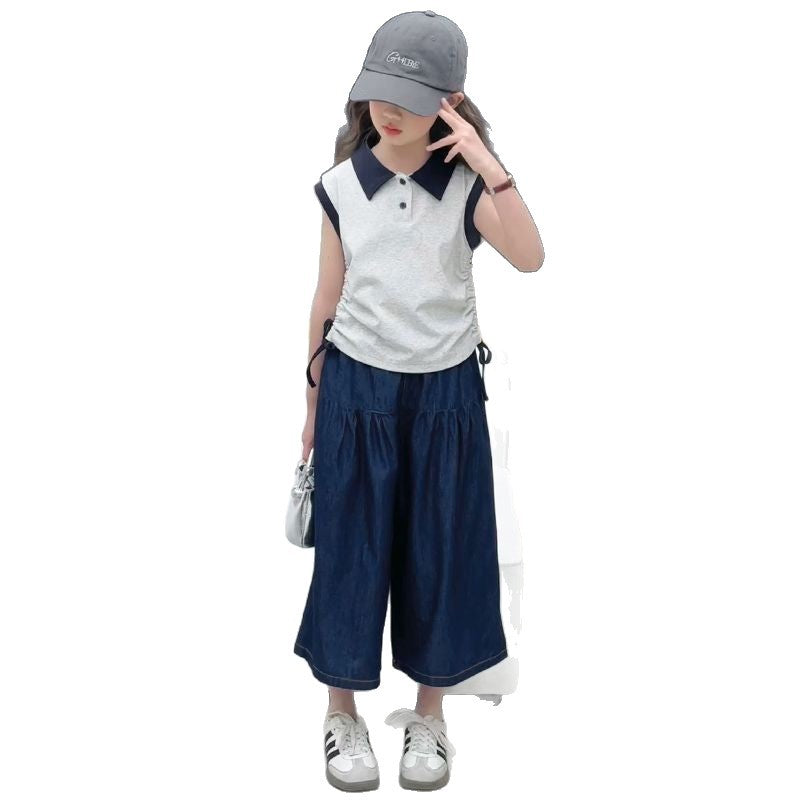 Girls Color-Block Lapel Pants Summer Set – Baby & Children's Outfits – Image 5