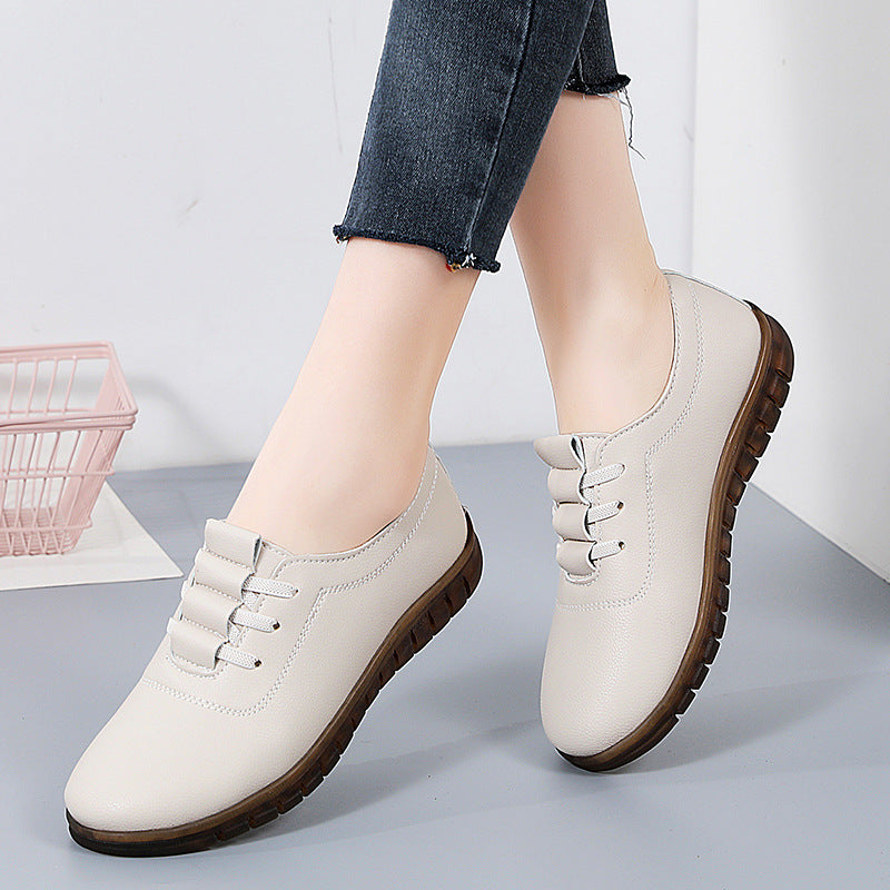 Women White Slip-On Hollow Casual Leather Shoes