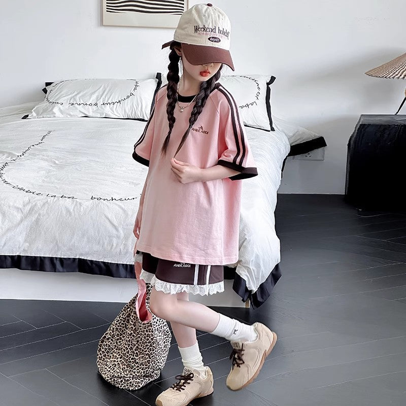 Girls Striped Shorts Summer Two-Piece Set – Baby & Children's Outfits – Image 1