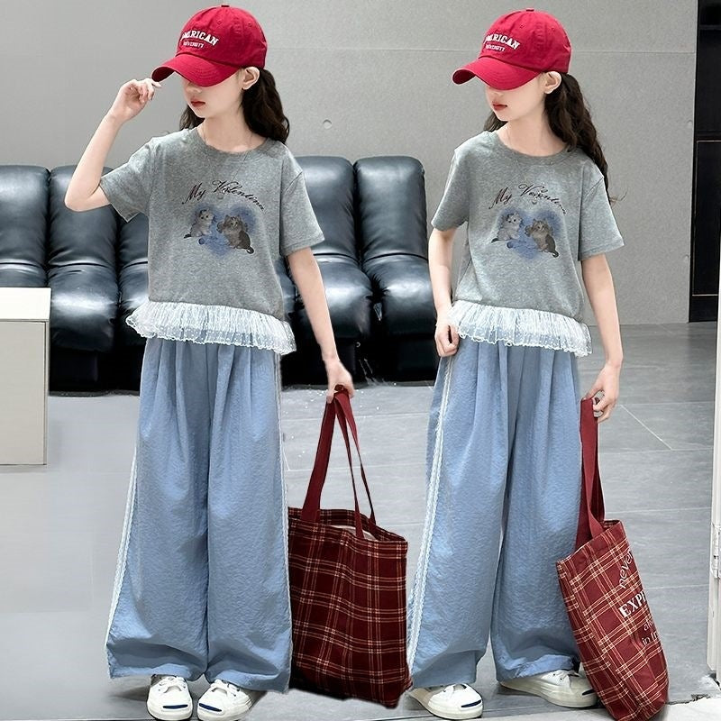 Girls Lace Trim Wide-Leg Summer Set – Baby & Children's Outfits – Image 1