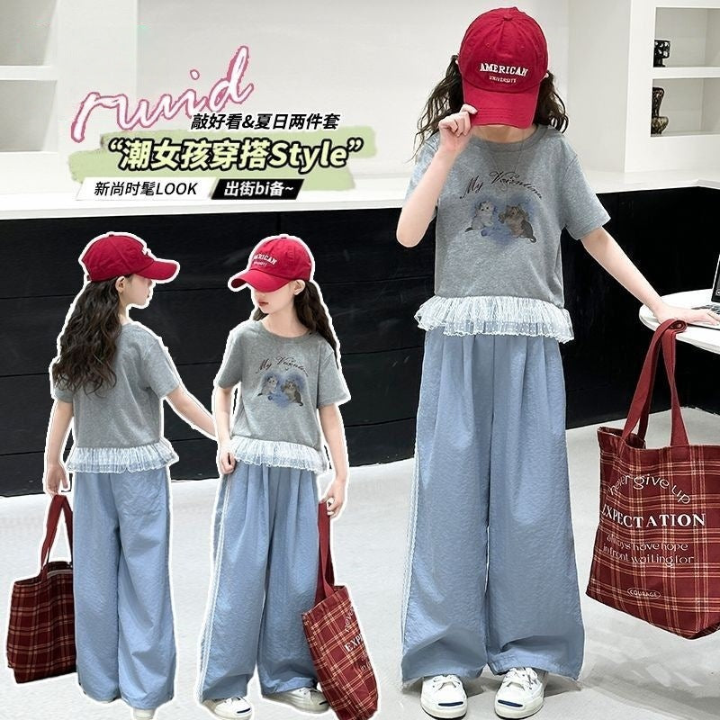 Girls Lace Trim Wide-Leg Summer Set – Baby & Children's Outfits – Image 2