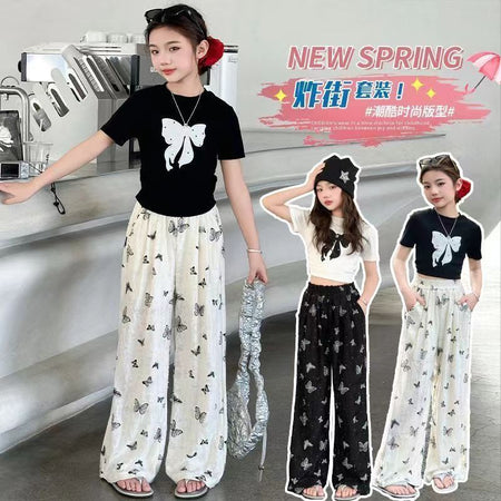 Girls Bowknot Pants Summer Two-Piece Set – Baby & Children's Outfits – Image 2