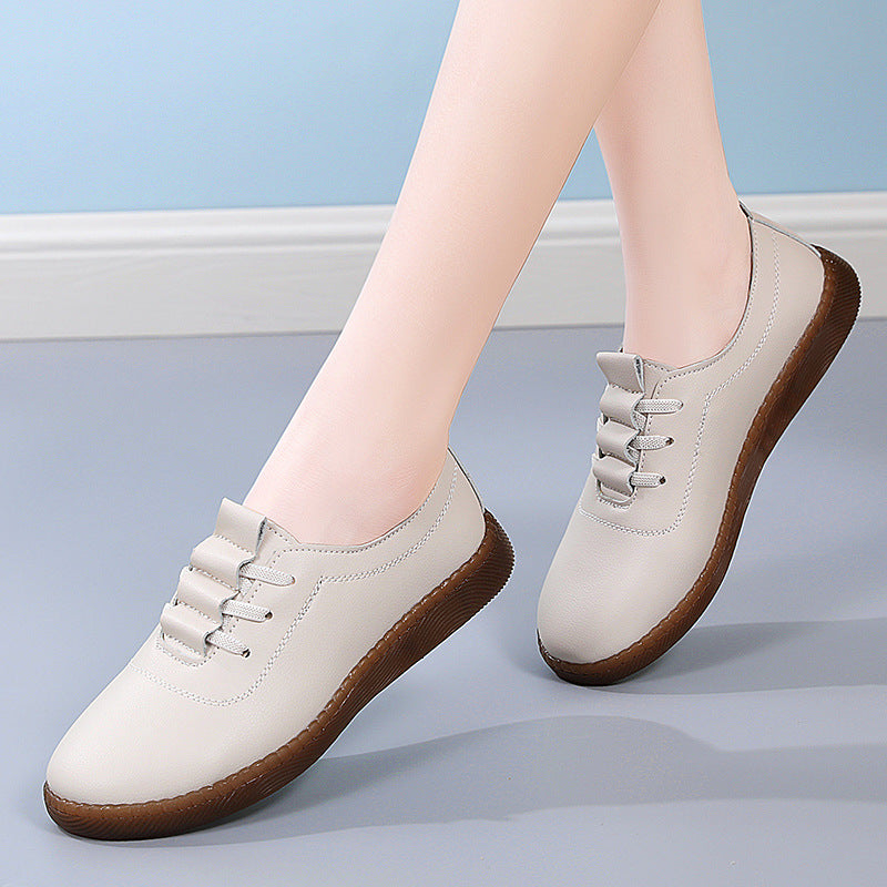 Women Cowhide White Slip-On Loafers Shoes