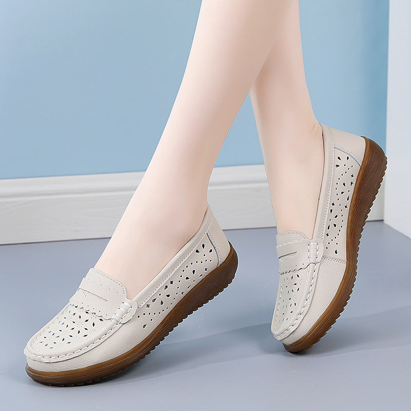 Women Leather Hollow Bean Shoes Soft Sandals