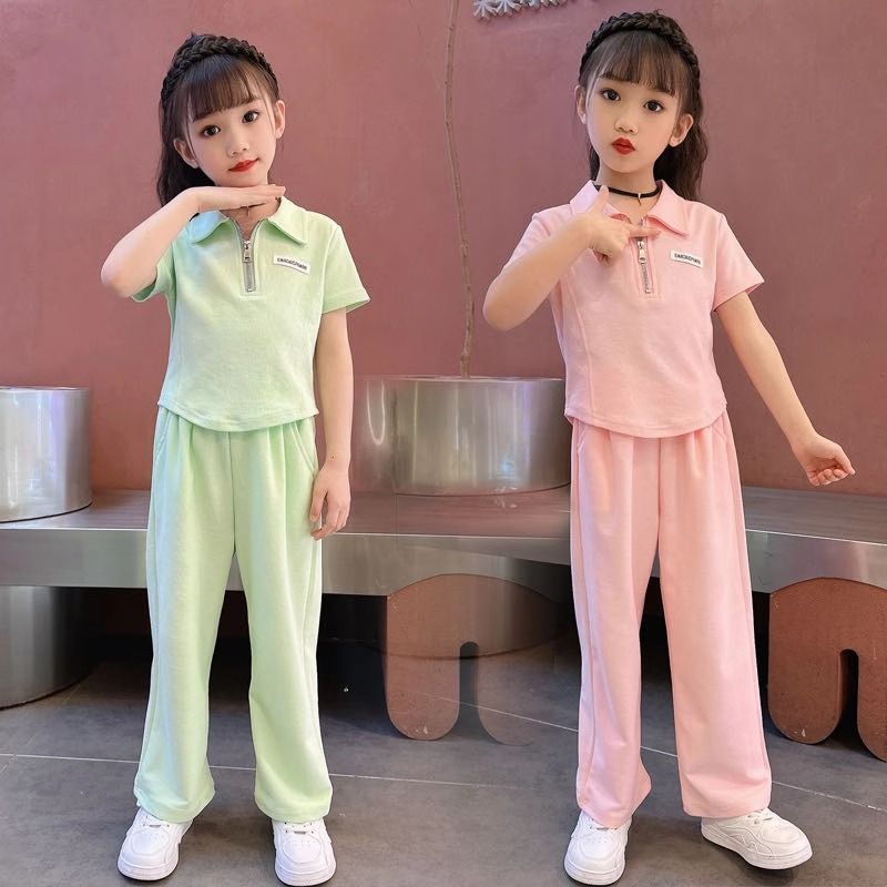 Girls Collar Wide-Leg Pants Summer Set – Baby & Children's Outfits – Image 1
