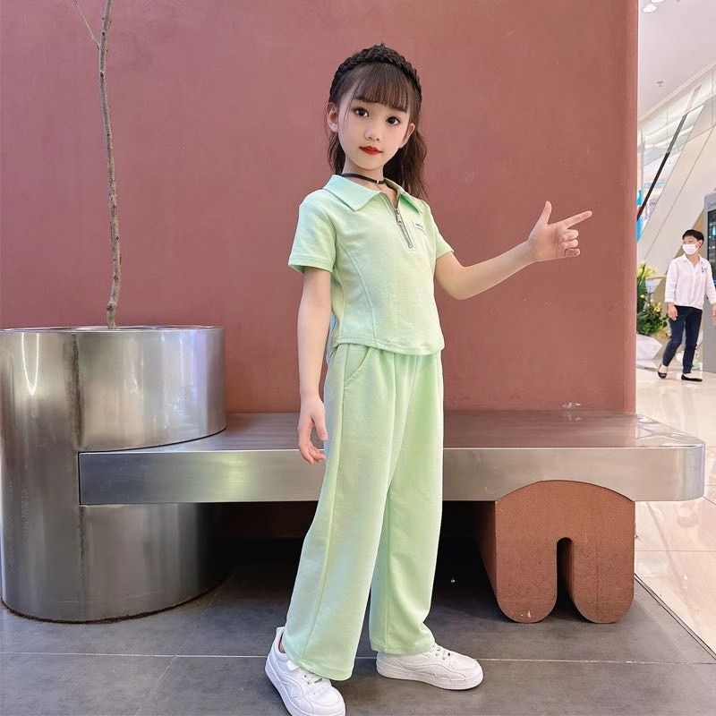 Girls Collar Wide-Leg Pants Summer Set – Baby & Children's Outfits – Image 2