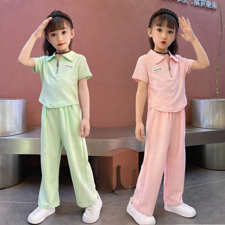 Girls Collar Wide-Leg Pants Summer Set – Baby & Children's Outfits – Image 3