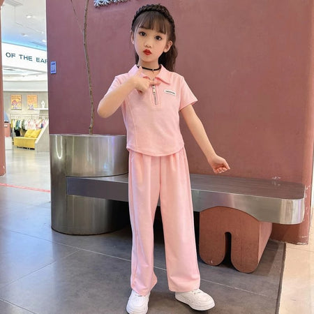 Girls Collar Wide-Leg Pants Summer Set – Baby & Children's Outfits – Image 4