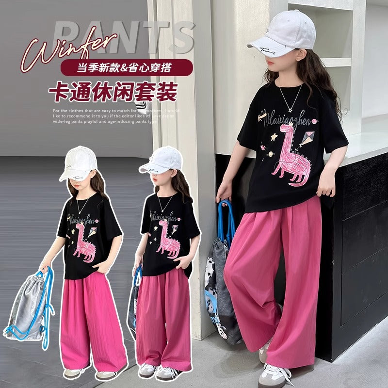 Girls Cartoon Pants Summer Two-Piece Set – Baby & Children's Outfits – Image 2