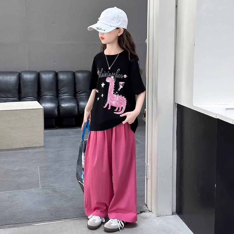 Girls Cartoon Pants Summer Two-Piece Set – Baby & Children's Outfits – Image 3