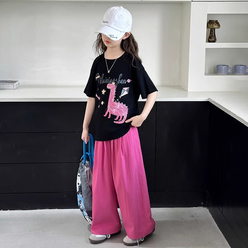 Girls Cartoon Pants Summer Two-Piece Set – Baby & Children's Outfits – Image 1