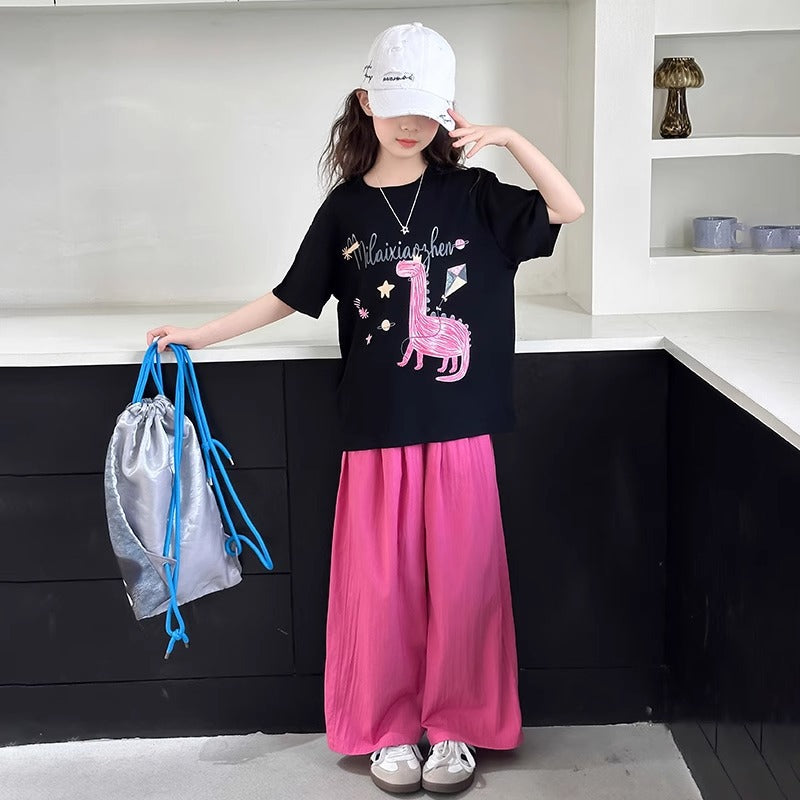 Girls Cartoon Pants Summer Two-Piece Set – Baby & Children's Outfits – Image 4