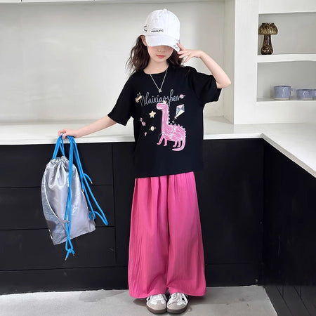 Girls Cartoon Pants Summer Two-Piece Set – Baby & Children's Outfits – Image 4
