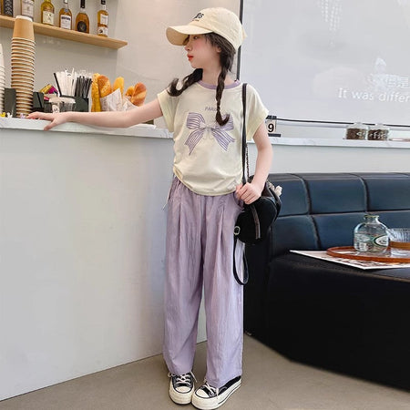 Girls Bow Wide-Leg Pants Summer Two-Piece Set – Baby & Children's Outfits – Image 4