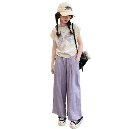 Girls Bow Wide-Leg Pants Summer Two-Piece Set – Baby & Children's Outfits – Image 5