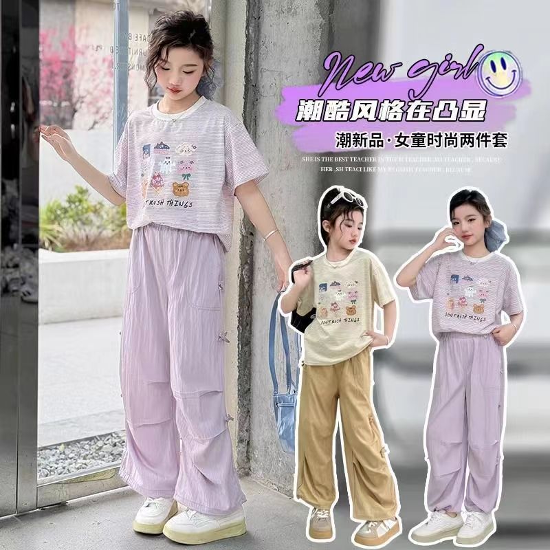 Girls Cartoon Pants Summer Two-Piece Set – Baby & Children's Outfits – Image 2