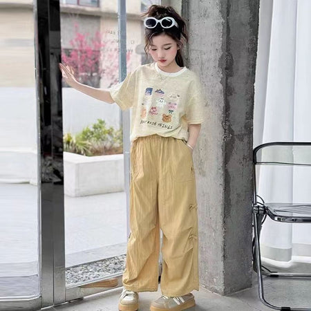 Girls Cartoon Pants Summer Two-Piece Set – Baby & Children's Outfits – Image 3