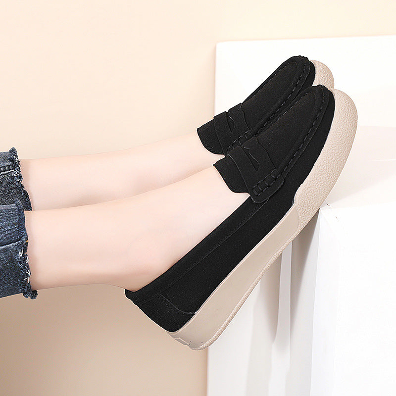 Women Leather Slip-On Soft Loafers Mom Shoes