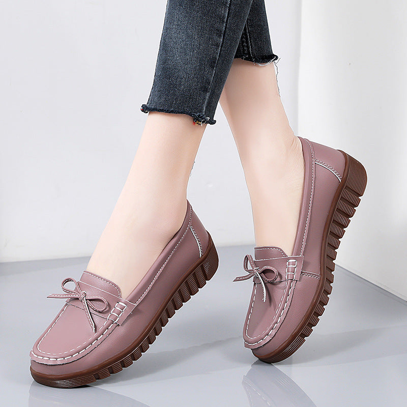 Women Cowhide Loafers Soft Flat Mom Shoes