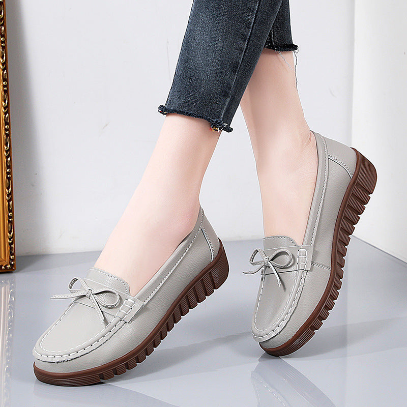 Women Cowhide Loafers Soft Flat Mom Shoes