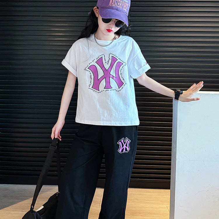 Girls Letter Straight Pants Summer Set – Baby & Children's Outfits – Image 3
