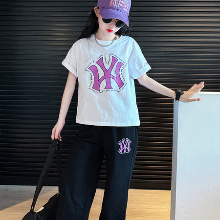 Girls Letter Straight Pants Summer Set – Baby & Children's Outfits – Image 3