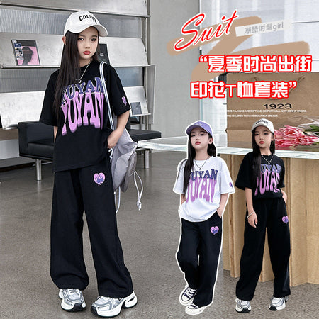Girls Letter Sports Pants Summer Set – Baby & Children's Outfits – Image 1