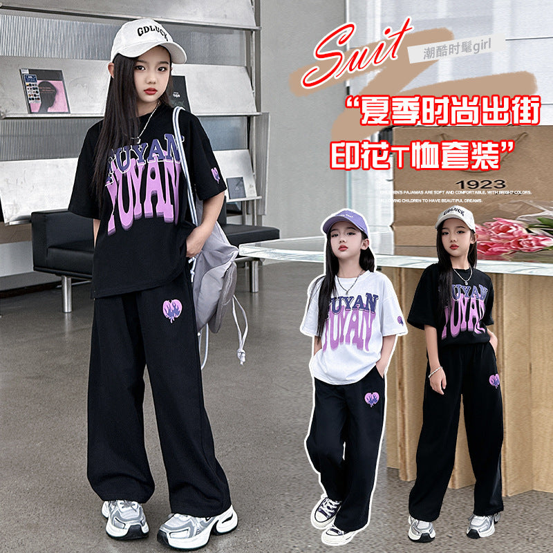 Girls Letter Sports Pants Summer Set – Baby & Children's Outfits – Image 1