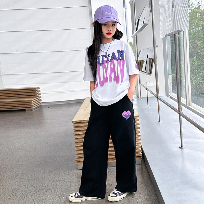 Girls Letter Sports Pants Summer Set – Baby & Children's Outfits – Image 3