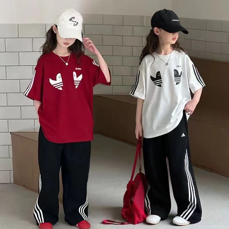 Girls Striped Sports Pants Summer Set – Baby & Children's Outfits – Image 1
