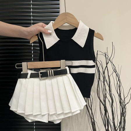 Girls Color-Block Skirt Summer Two-Piece Set – Baby & Children's Outfits – Image 1