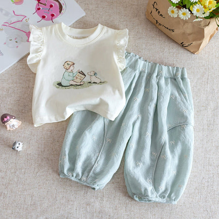 Baby Girl Flying Sleeve Set – Cute Bow Two-Piece – Outfit Sets – Image 1