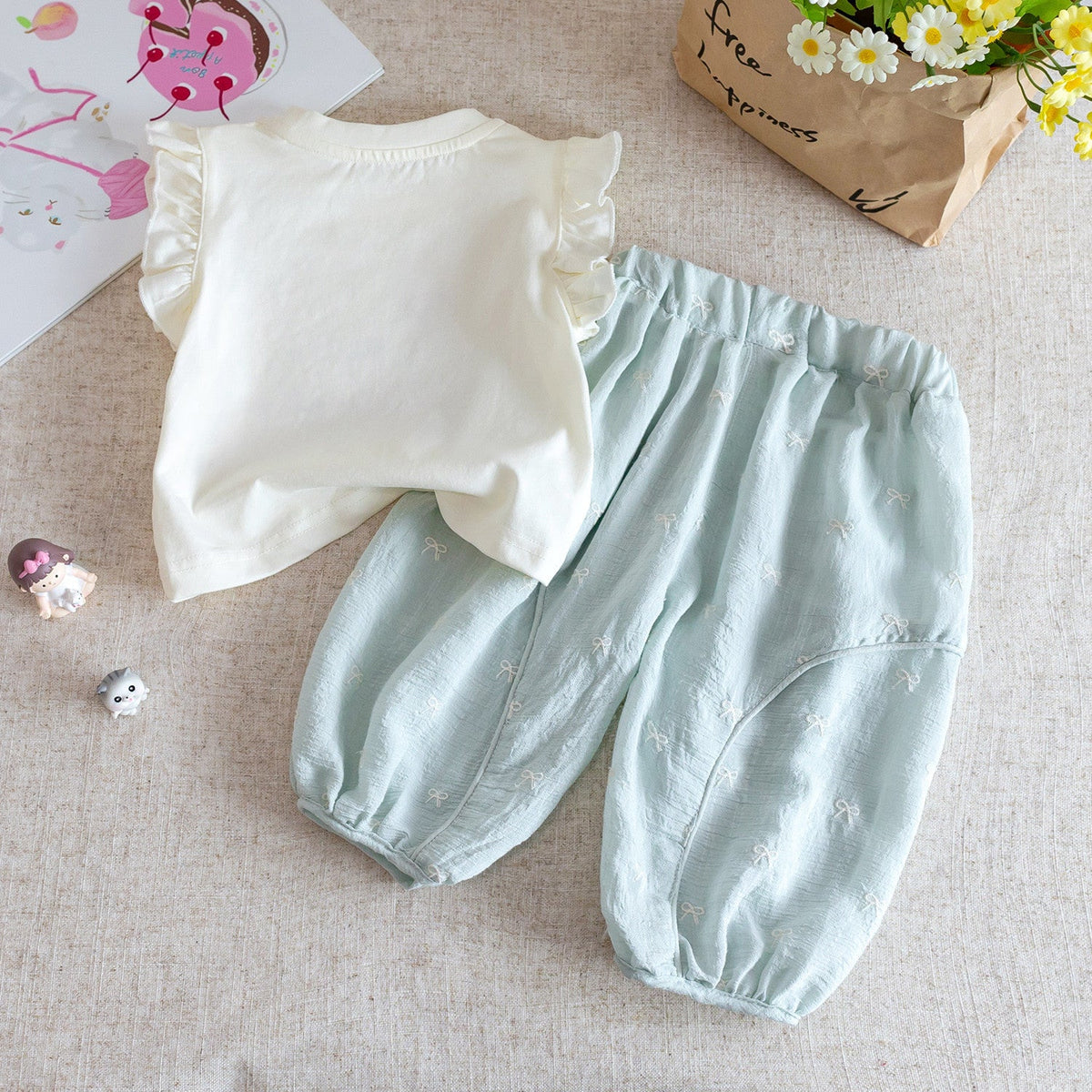 Baby Girl Flying Sleeve Set – Cute Bow Two-Piece – Outfit Sets – Image 2