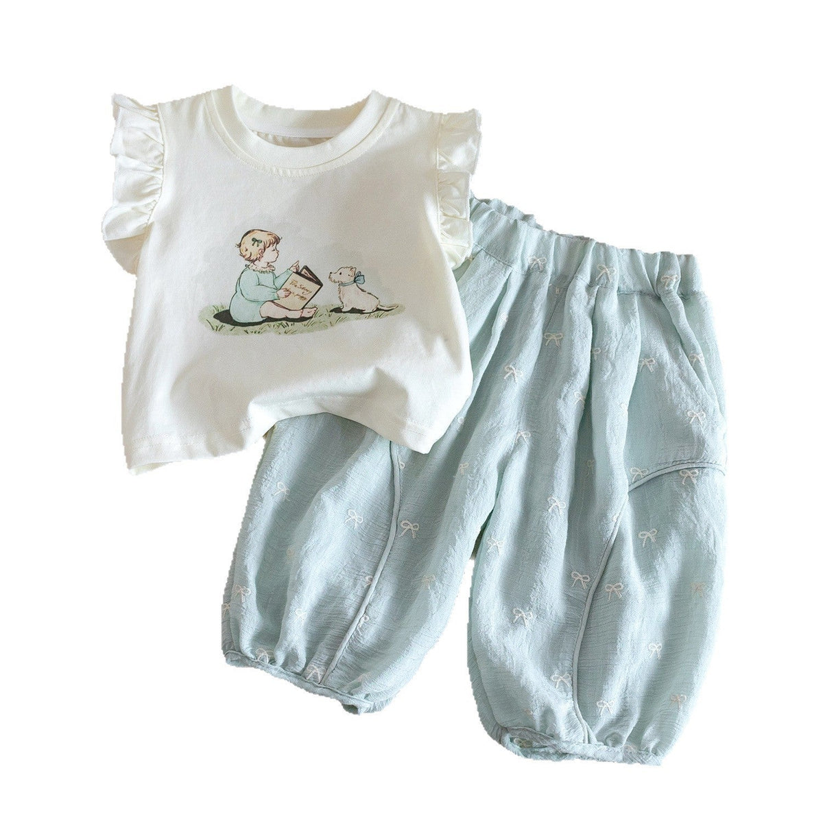 Baby Girl Flying Sleeve Set – Cute Bow Two-Piece – Outfit Sets – Image 5