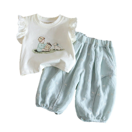 Baby Girl Flying Sleeve Set – Cute Bow Two-Piece – Outfit Sets – Image 5