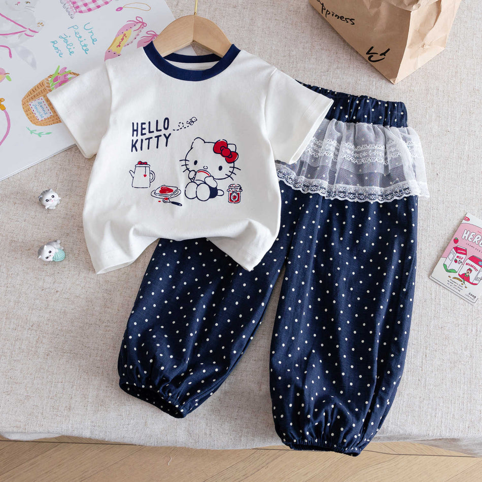 Baby Girl KT Cat Summer Set – Cute Polka Dot Outfit – Outfit Sets – Image 1