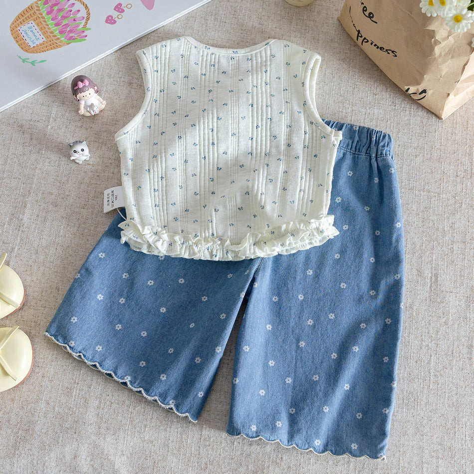Baby Girl Floral Vest Set – Denim Two-Piece Outfit – Outfit Sets – Image 2