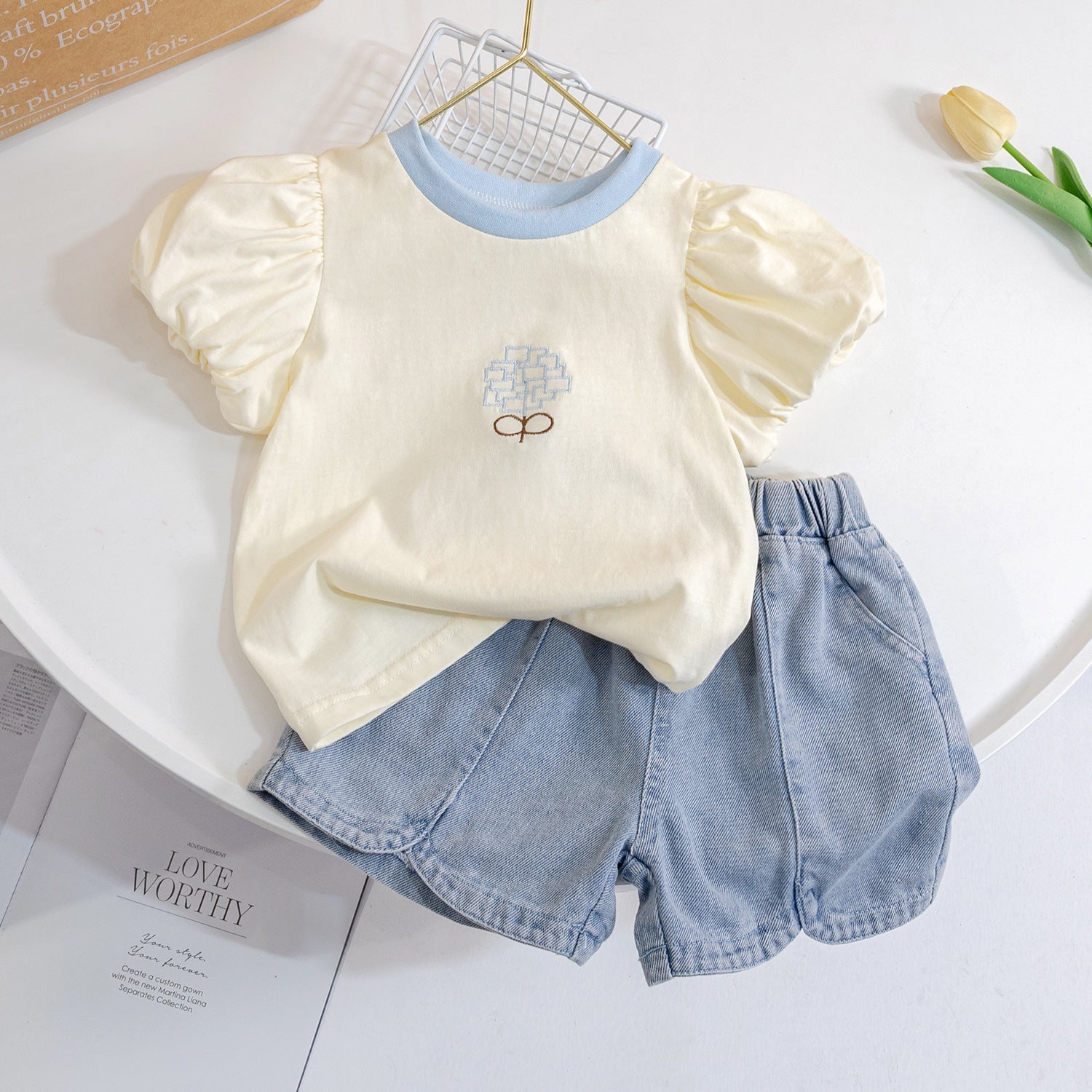 Girls Korean Denim Shorts Set – Stylish Summer Outfit – Outfit Sets – Image 1
