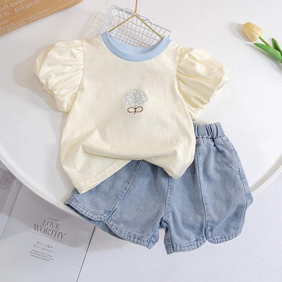Girls Korean Denim Shorts Set – Stylish Summer Outfit – Outfit Sets – Image 1