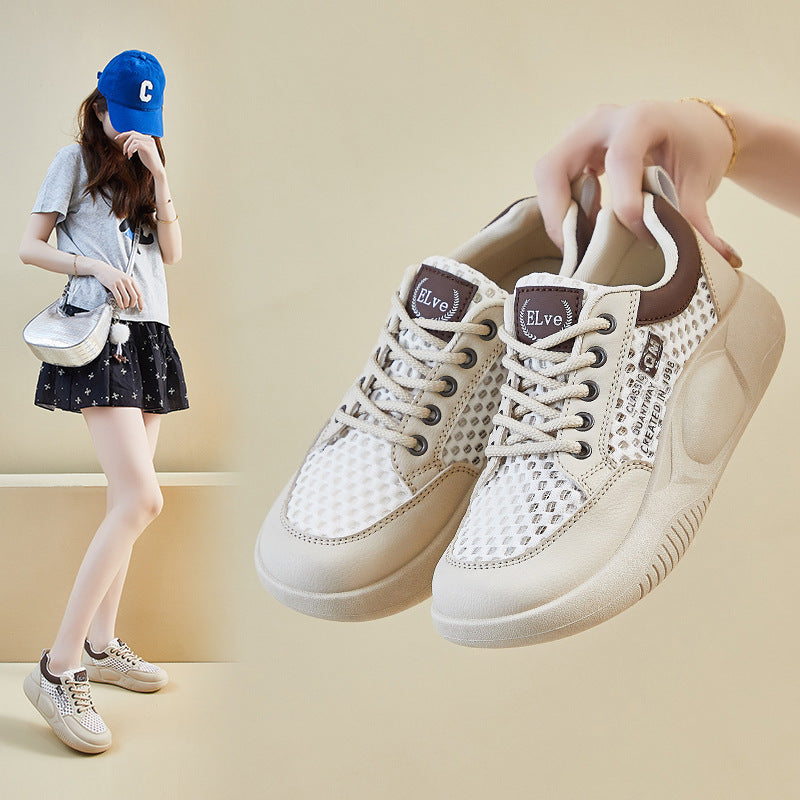 Korean White Thick Sole Sneakers Women 2025
