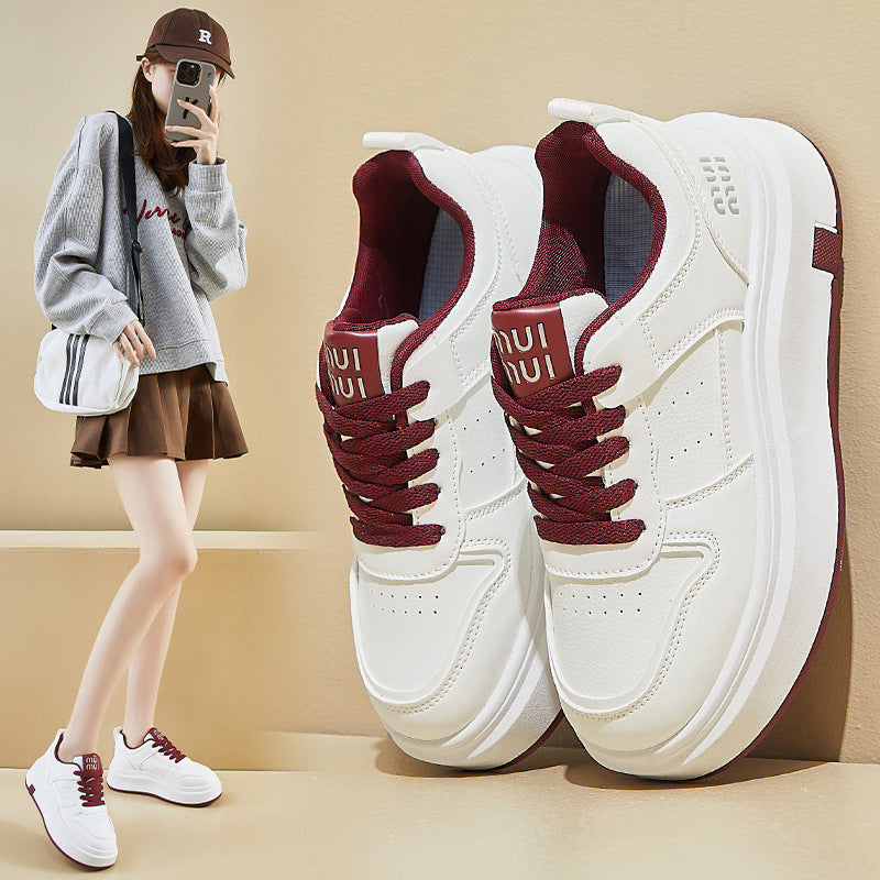 Korean White Sneakers Women 2026 Thick Sole