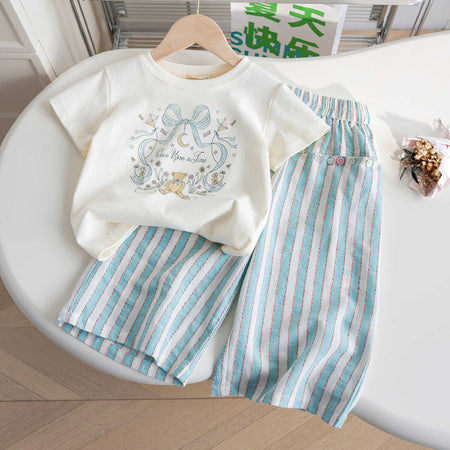 Girls Striped Pants Set – Casual Summer Outfit – Outfit Sets – Image 1