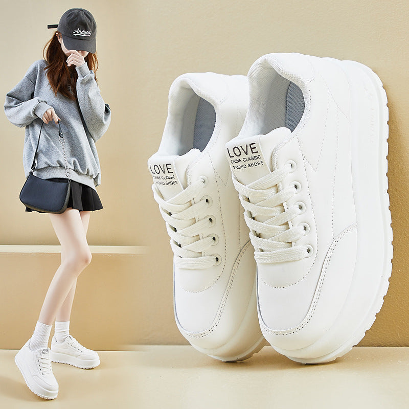 Korean White Sneakers Women 2026 Thick Sole