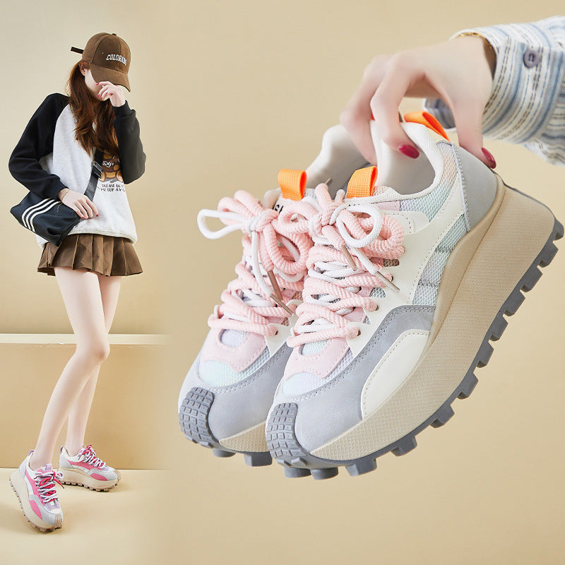 Korean Dad Shoes Women 2026 Thick Sole Sneakers