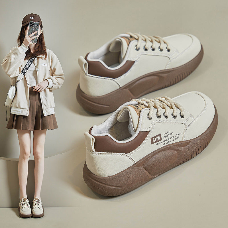 Korean White Sneakers Women 2026 Thick Sole