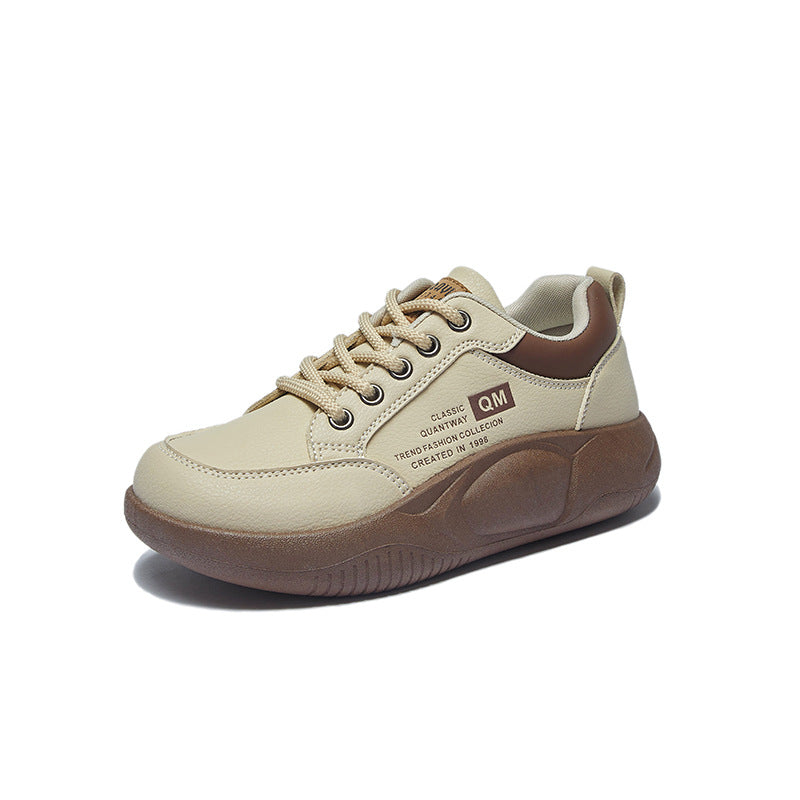 Korean White Sneakers Women 2026 Thick Sole
