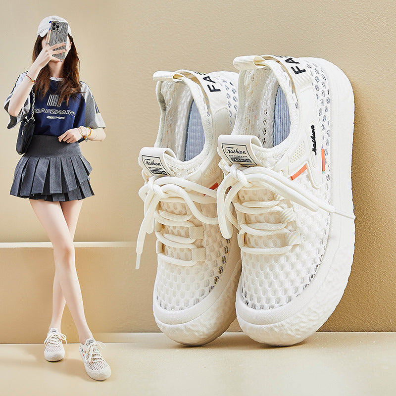 Korean White Mesh Sneakers Women 2026 Summer