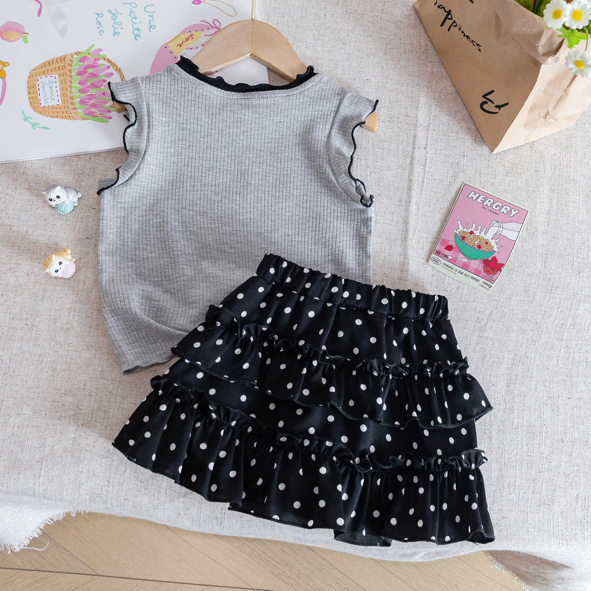 Baby Girls Korean Summer Vest Top & Polka Skirt Set – Baby & Children's Outfits – Image 2